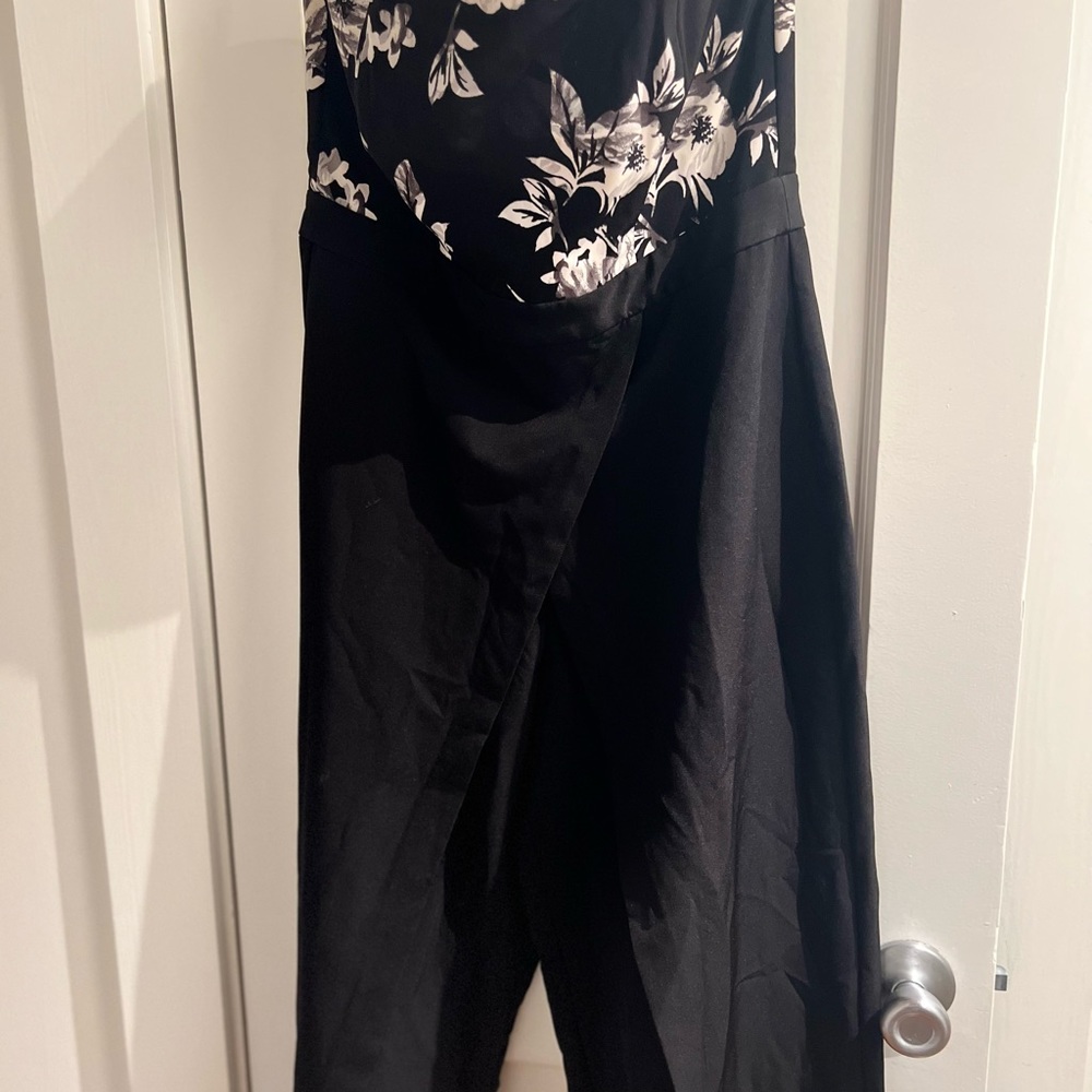 The strapless jumpsuit is dressy enough for evening wear.